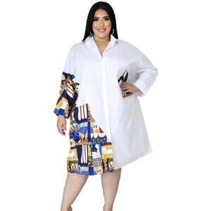 NWT GoodTimeUSA Women's Patchwork Long Sleeves Loose Dress Shirt Size 1X/2X